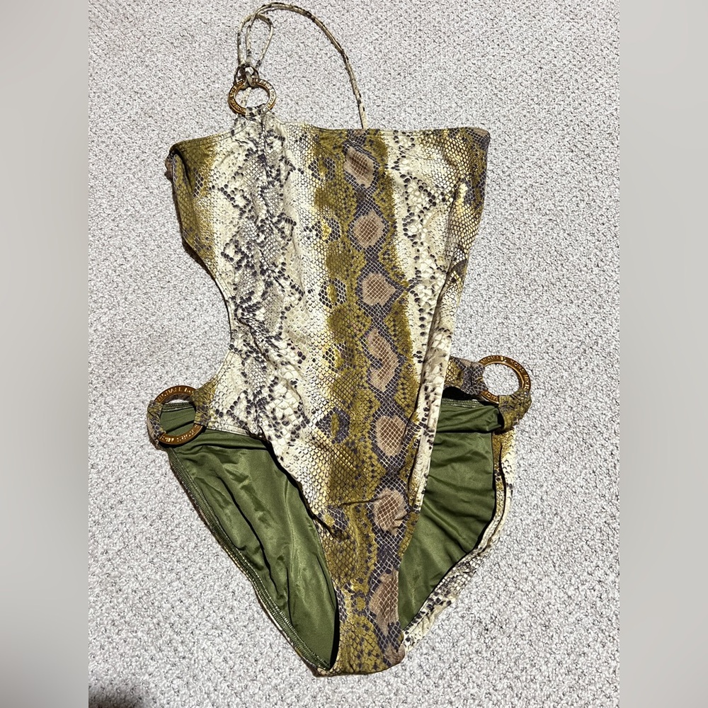 New Michael Kors Snake Print One-Piece Monokini Swimsuit Size 14 NWT